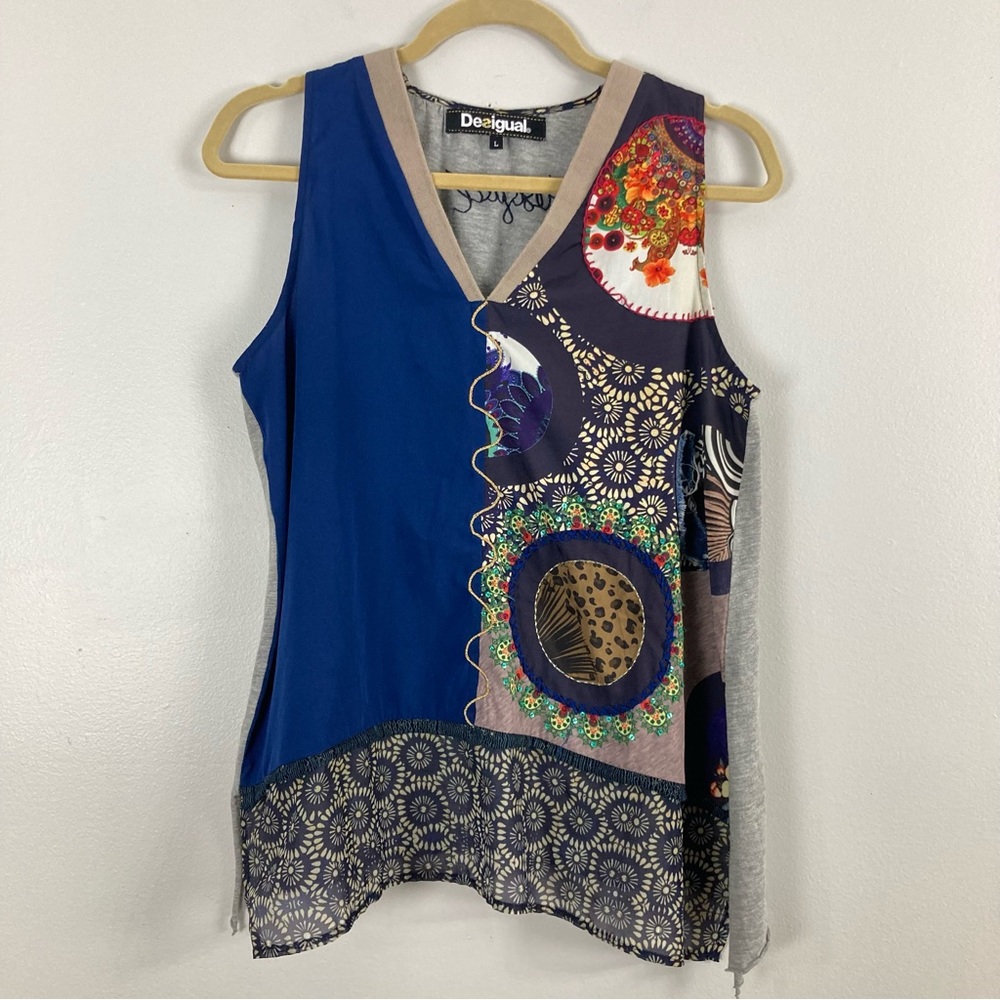 Desigual Sleeveless Embellished Detailed Large Top